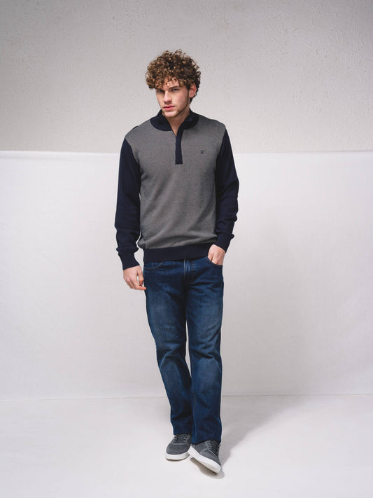 Polo bicolore slim fit con zip in cotone