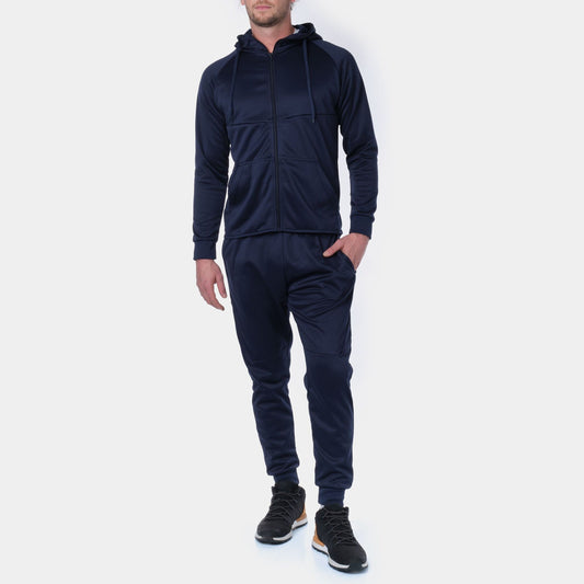 Tuta sportiva uomo blu navy con felpa con cappuccio e pantaloni