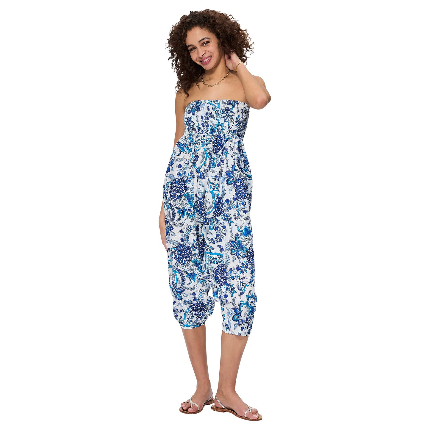 Pantaloni harem estivi in cotone con stampa floreale