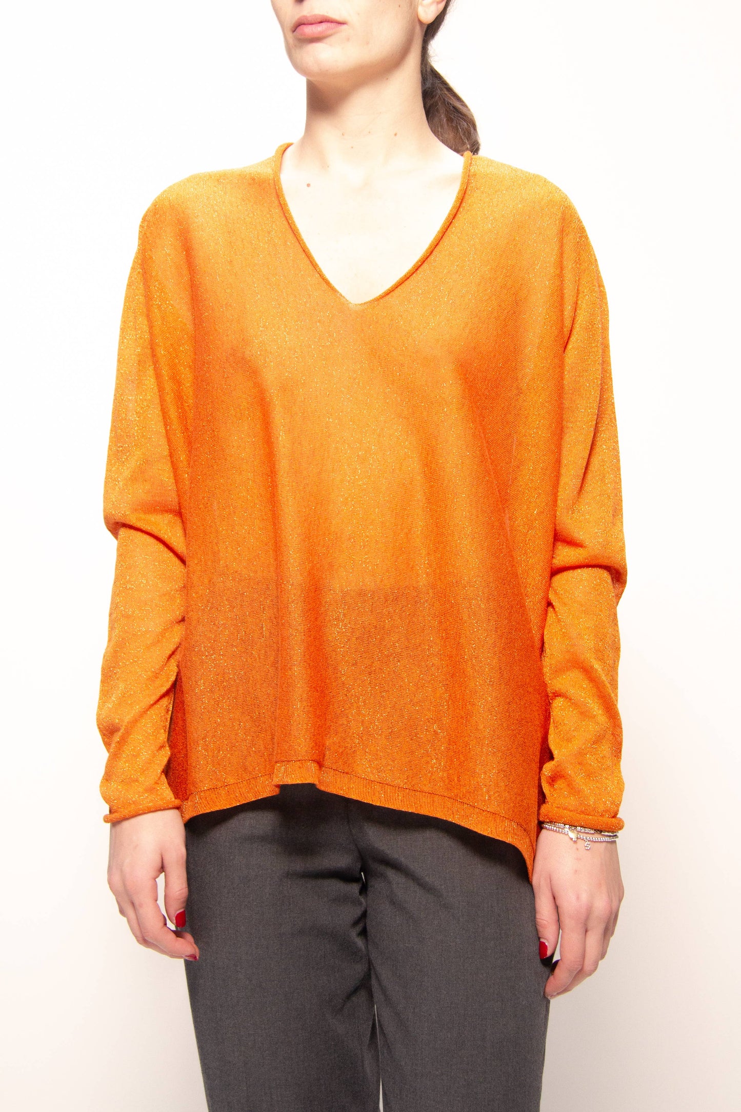 Maxi maglione glitterato con scollo a V