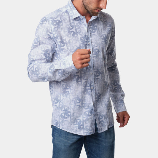 Camicia uomo stampata in cotone con colletto francese