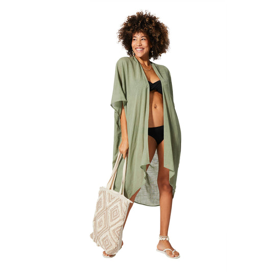 Kimono estivo midi a maniche corte in cotone verde