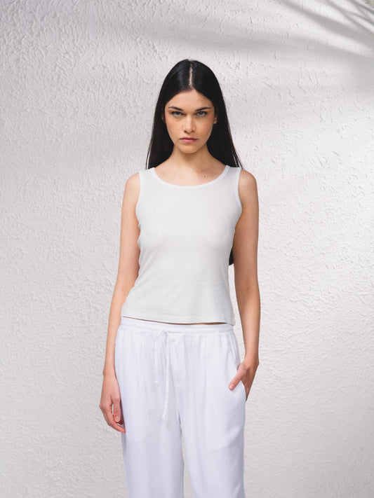 Top basic a canotta con scollo rotondo