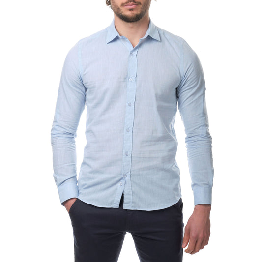 Camicia uomo in lino e cotone blu