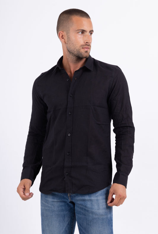 Camicia uomo in lino e cotone Raphael nera