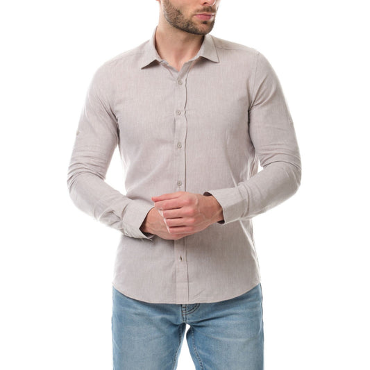 Camicia uomo Raphael in lino e cotone marrone tinta unita