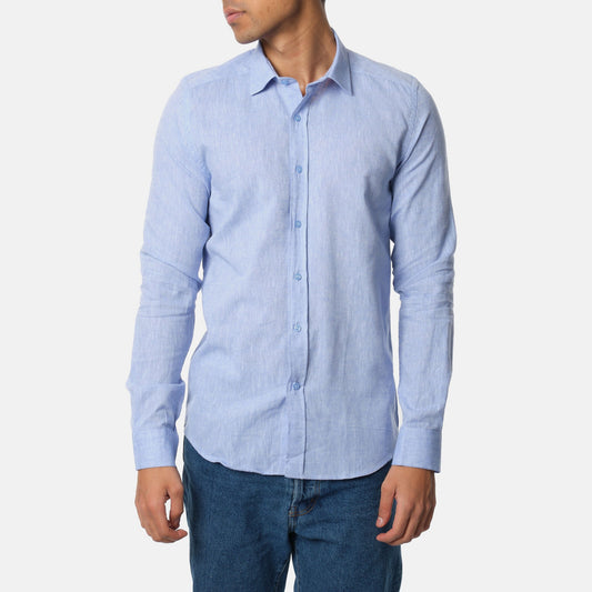 Camicia in lino azzurro chiaro da uomo