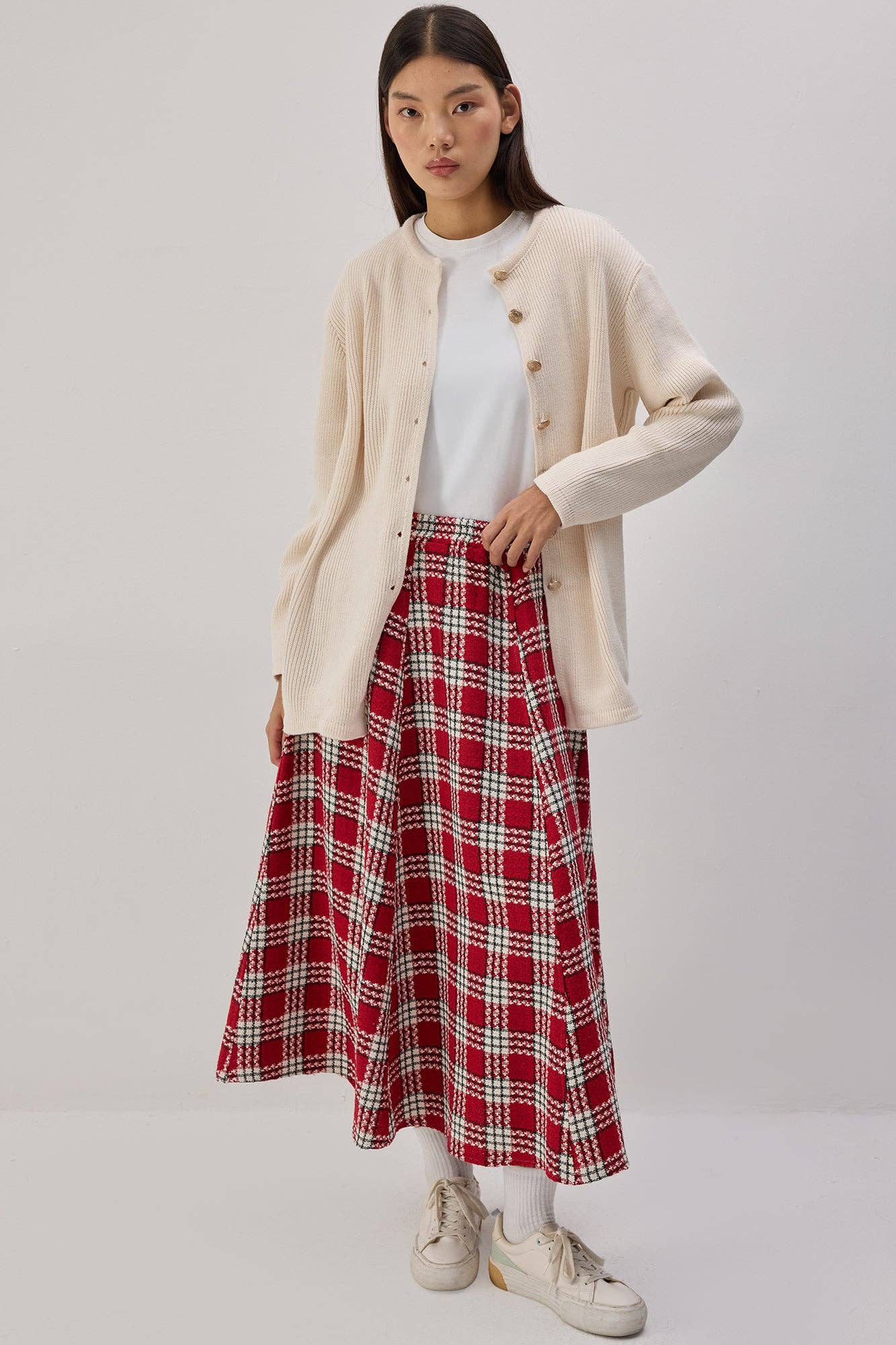 Gonna longuette in tweed con vita elasticizzata