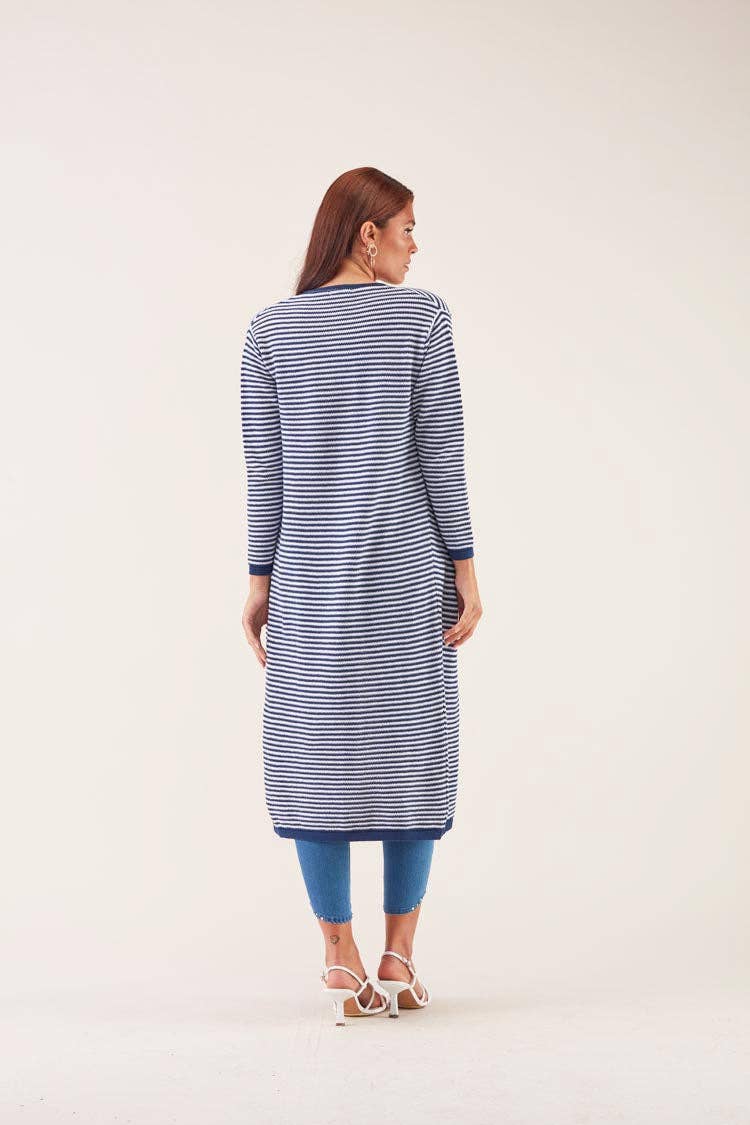 Cardigan lungo a righe in cotone Baras