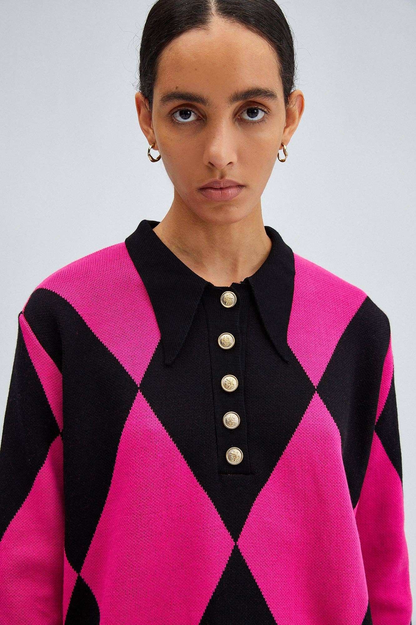 Tunica in maglia con colletto polo a rombi