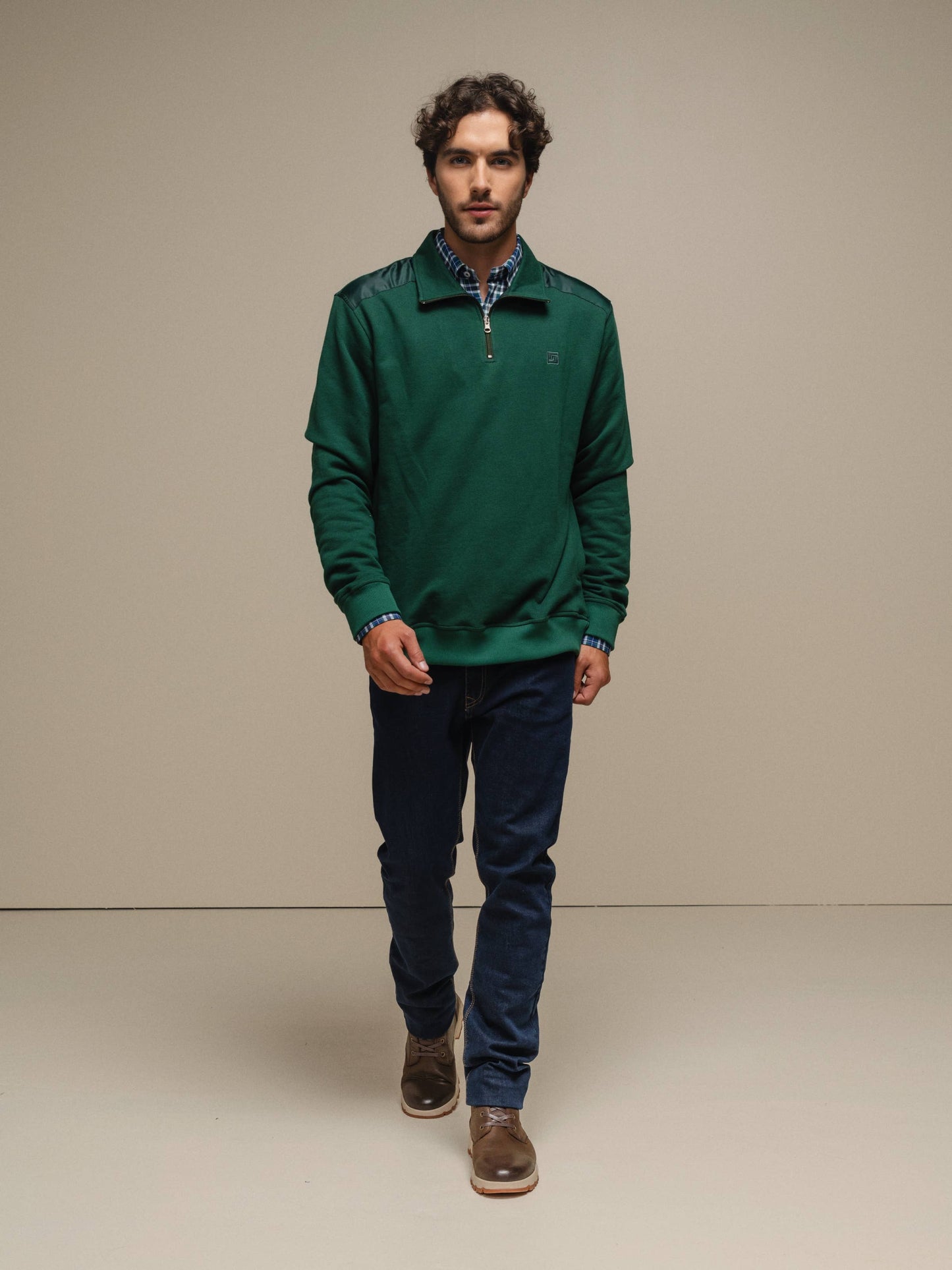 Polo da uomo con mezza zip in cotone e poliestere