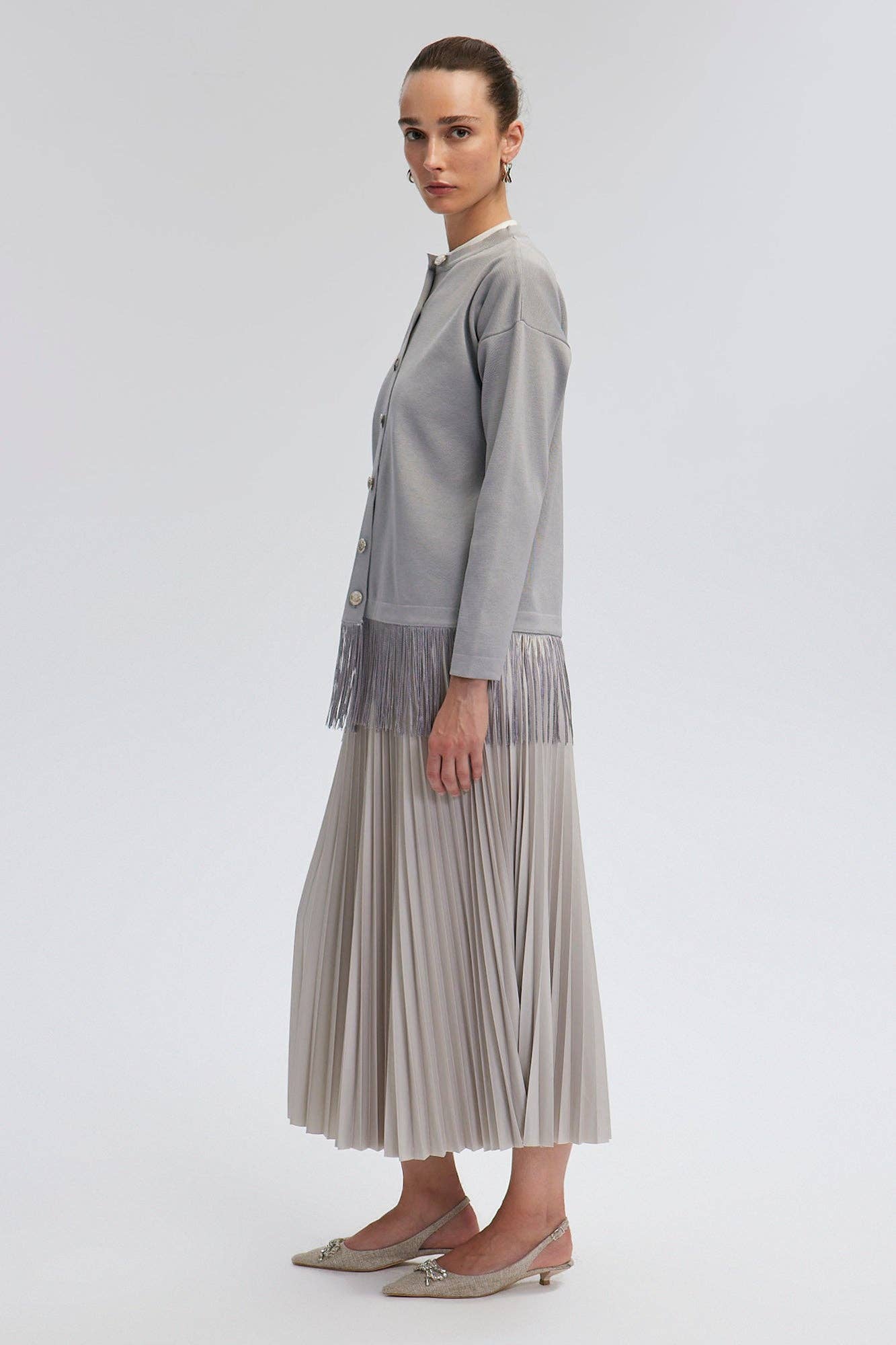 Cardigan in maglia con frange argento