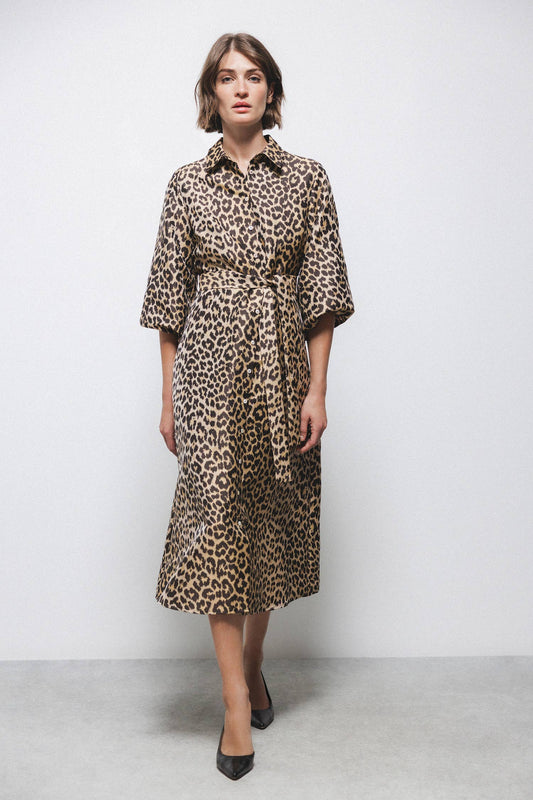Abito chemisier animalier con cintura