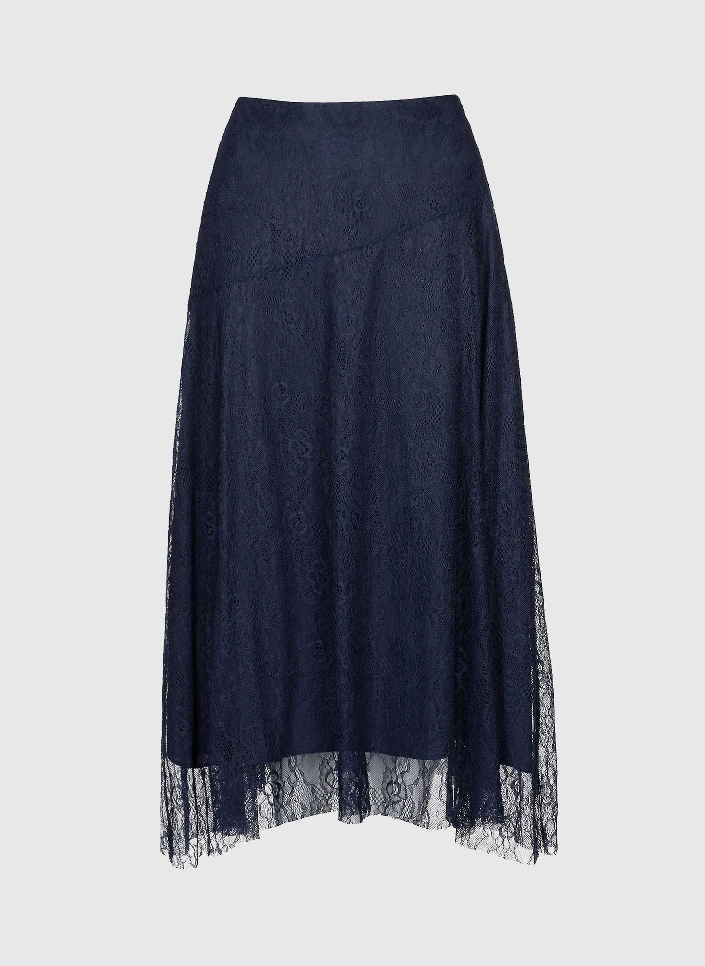 Gonna midi in pizzo blu navy a vita alta
