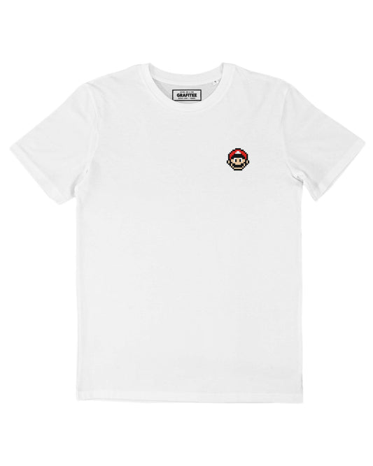 T-shirt bianca con ricamo pixel in cotone biologico