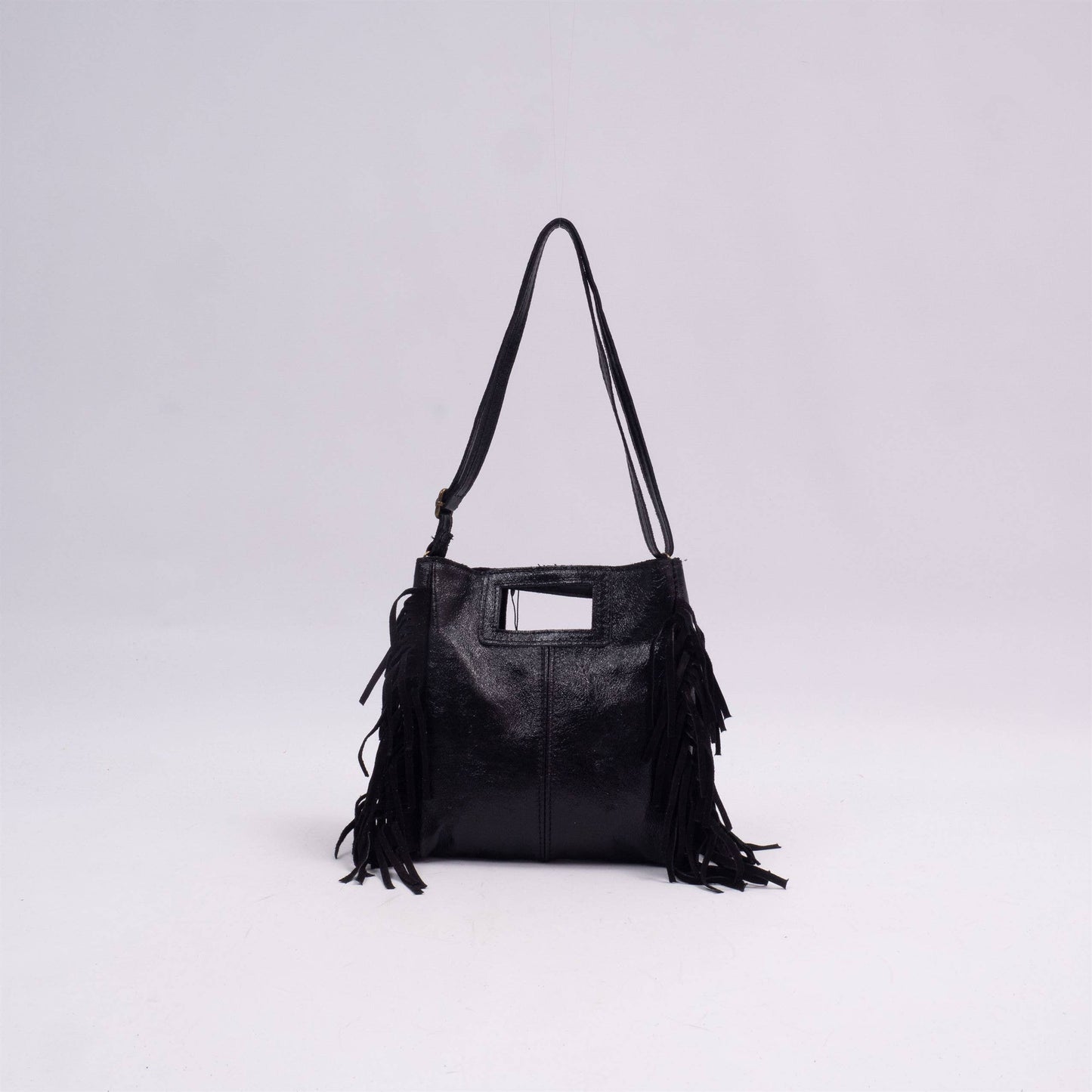 Borsa in pelle iridescente con frange