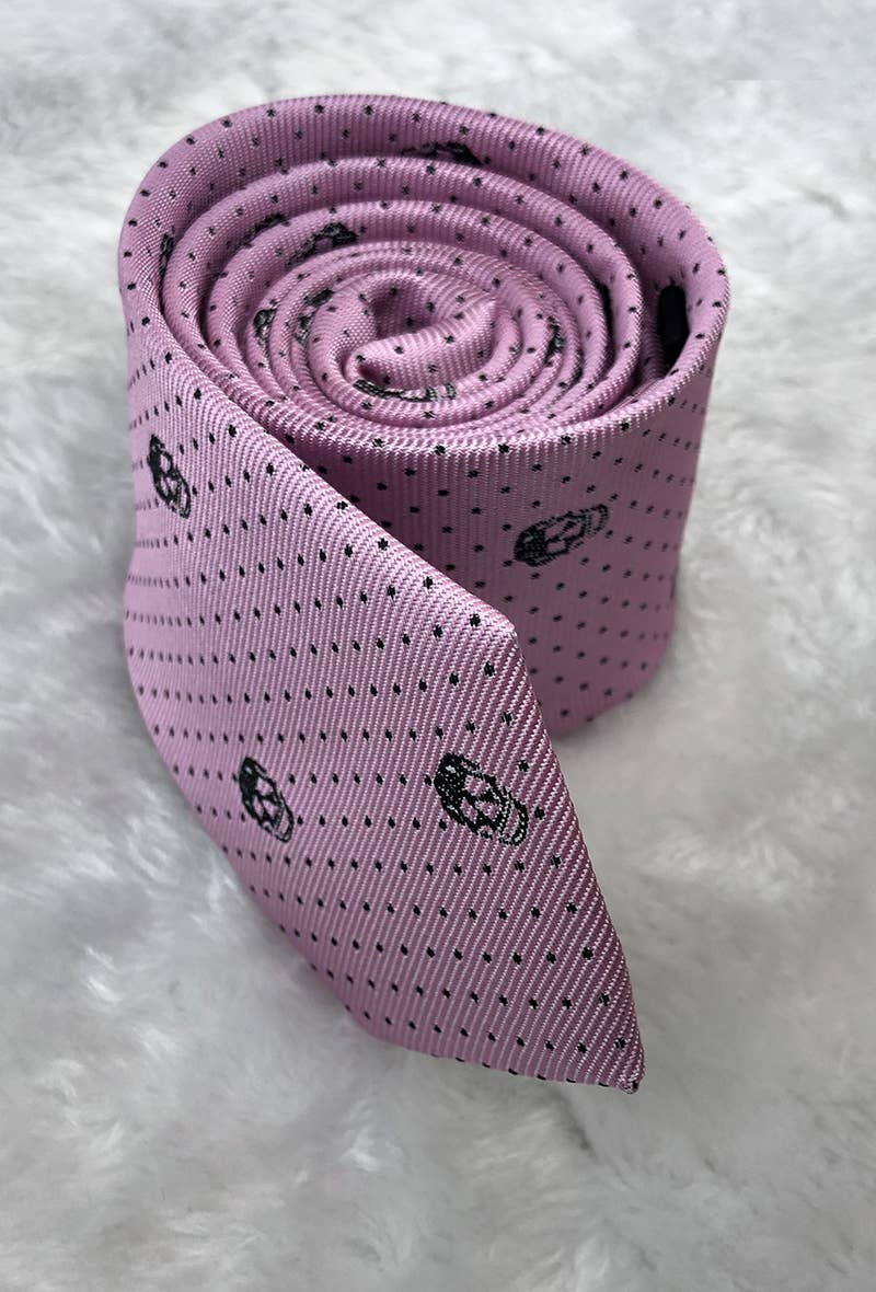 Cravatta rosa a fantasia con teschi