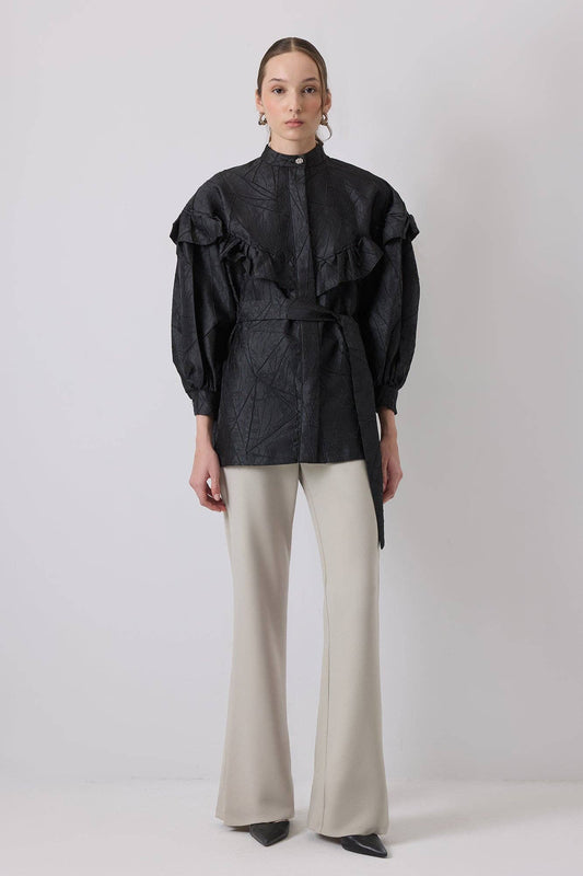 Giacca jacquard oversize con volant