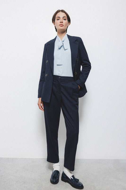 Pantaloni slim a quadri blu navy