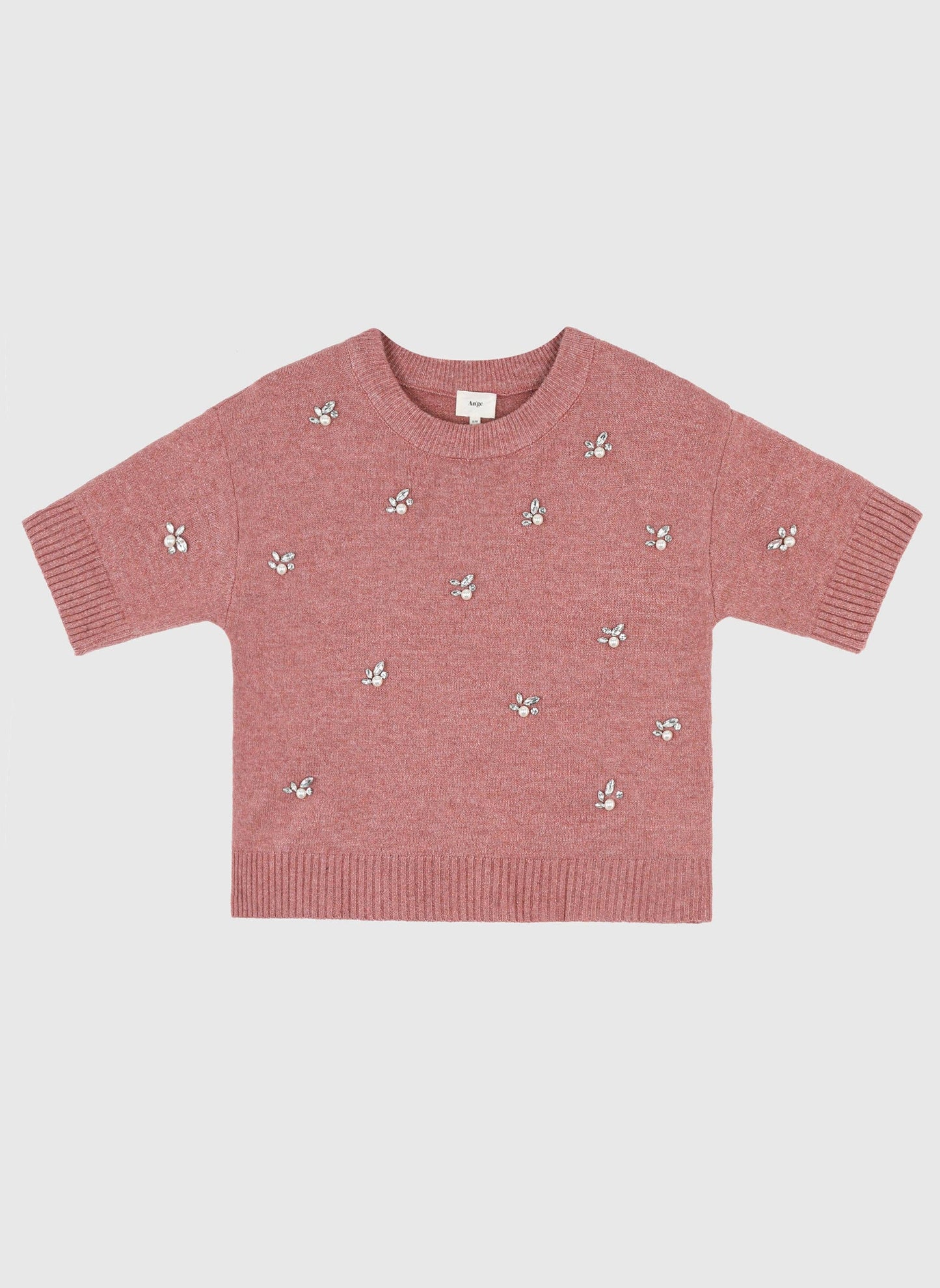 Maglione rosa Nelida con strass e perle