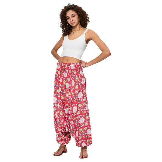 Pantaloni harem sarouel estivi 3 in 1 in cotone con stampa floreale