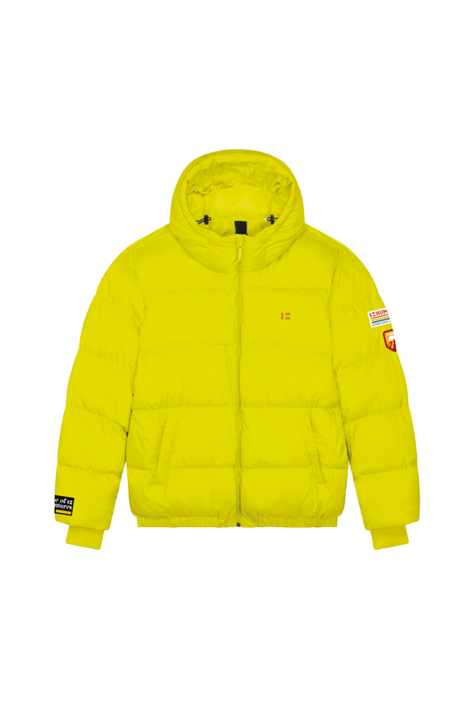 Piumino giallo in poliestere riciclato con cappuccio