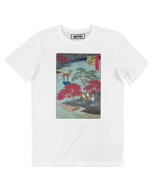 T-shirt unisex bianca con stampa Kodama galleggiante