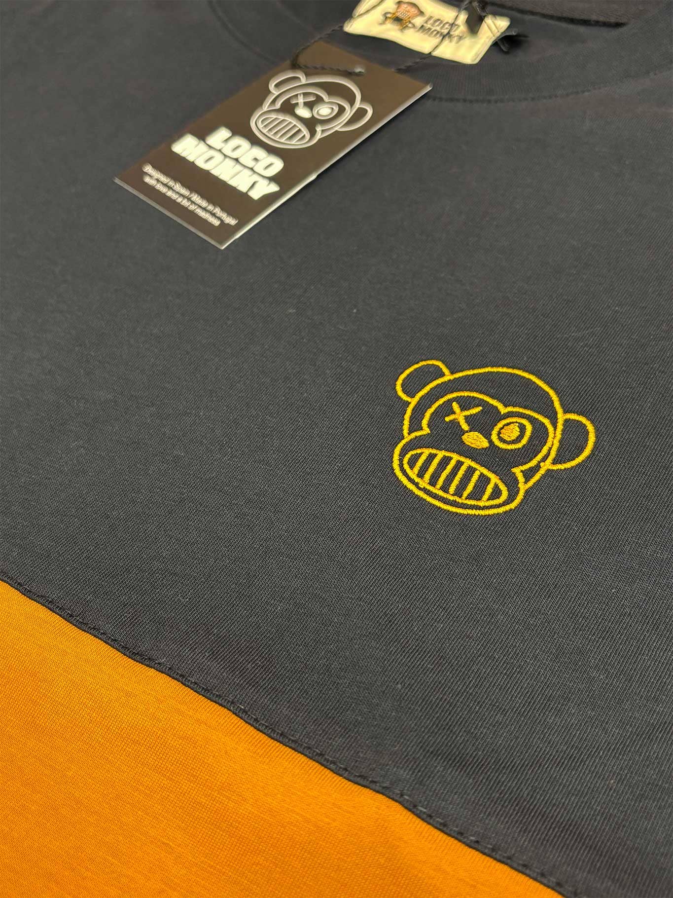 T-shirt Unisex Puro Loco Ricamata Bicolor Senape/Nero