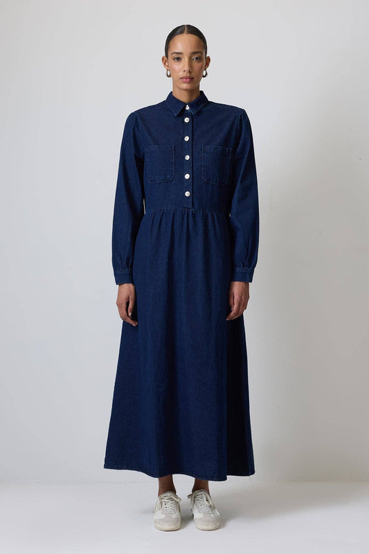 Abito camicia maxi in denim con tasche
