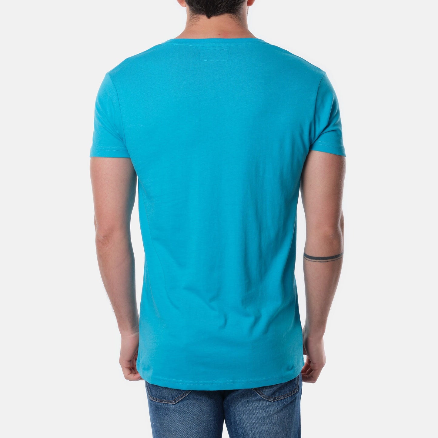 T-shirt uomo in cotone turchese con stampa moto