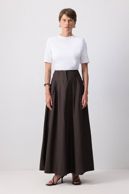 Gonna maxi a vita alta a trapezio con pince sartoriali