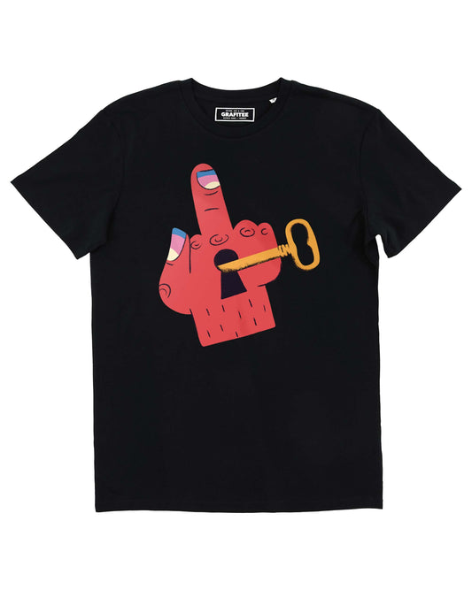 T-shirt unisex nera con stampa illustrata