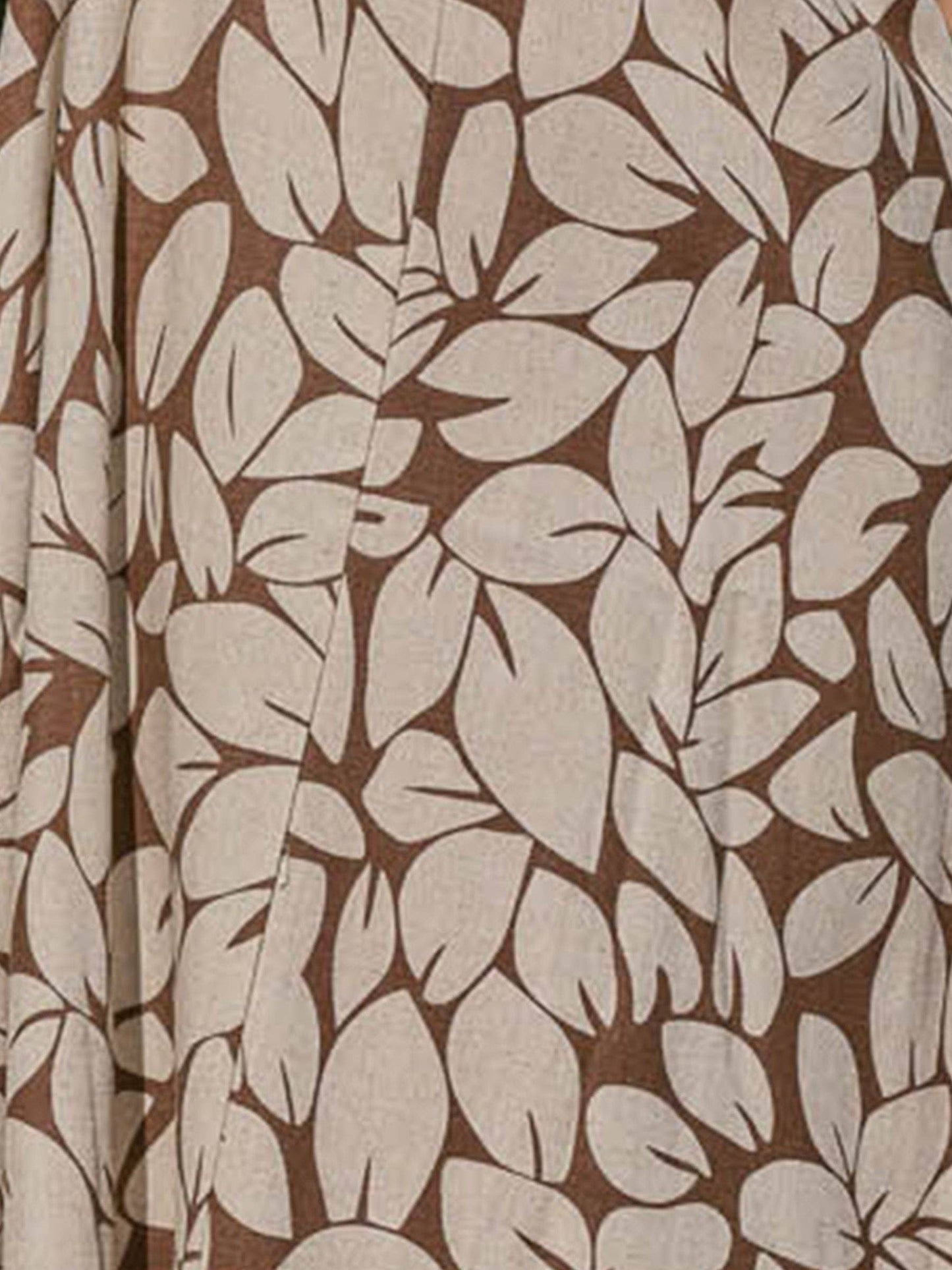 Top monospalla in lino e viscosa con stampa foglie