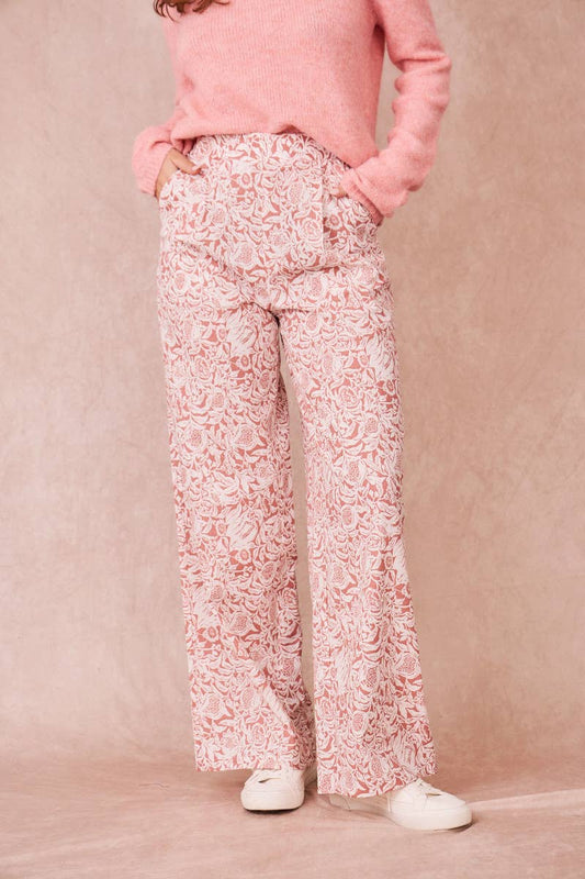 Pantaloni a vita alta in cotone con stampa floreale e gamba ampia