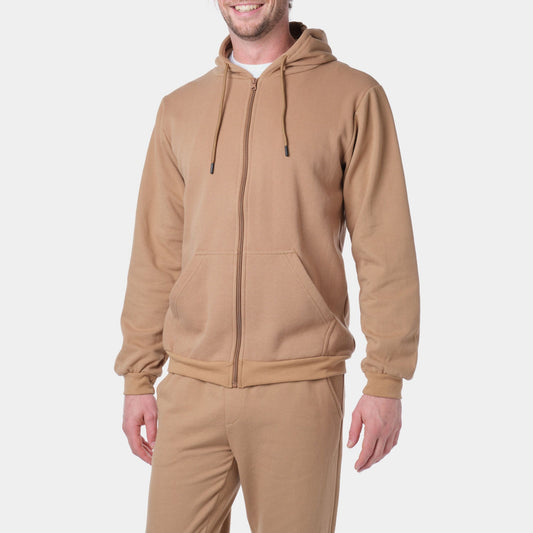Felpa con cappuccio e zip in maglia piqué color tortora Satoru