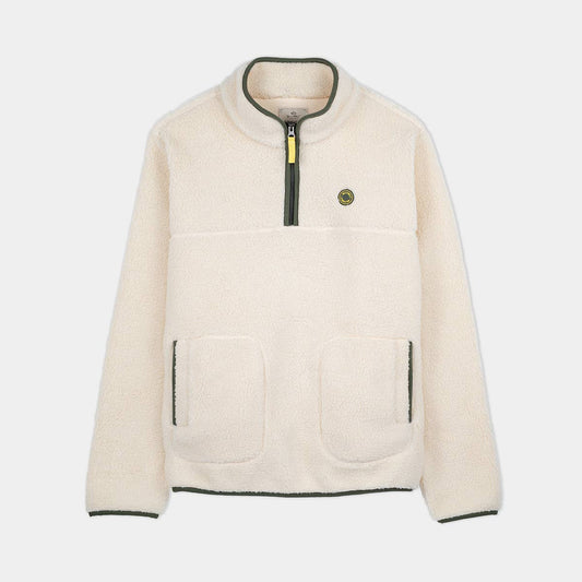 Felpa sherpa avorio con collo a zip
