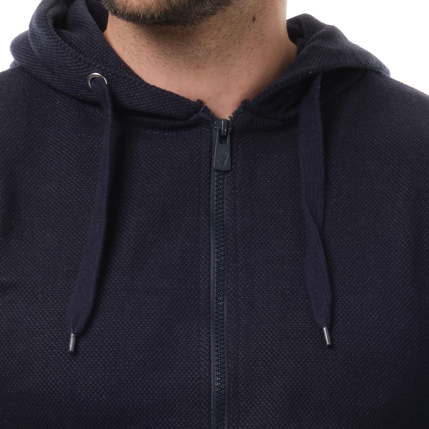 Felpa con cappuccio e zip in maglia piqué blu navy