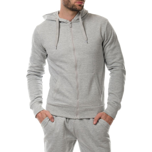 Felpa con cappuccio zip in piqué grigio