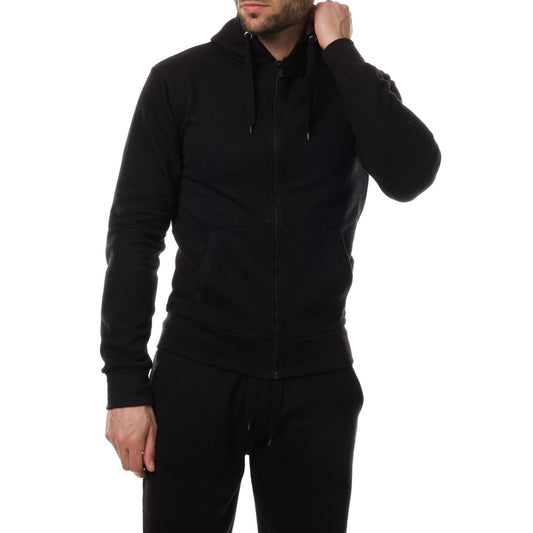 Felpa con cappuccio e zip in piqué nera da uomo