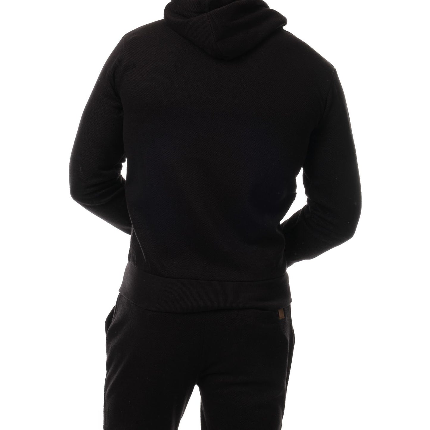 Felpa con cappuccio e zip in piqué nera da uomo