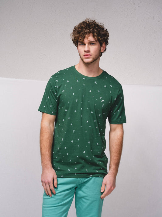 T-shirt basic in cotone con micro stampa e logo ricamato