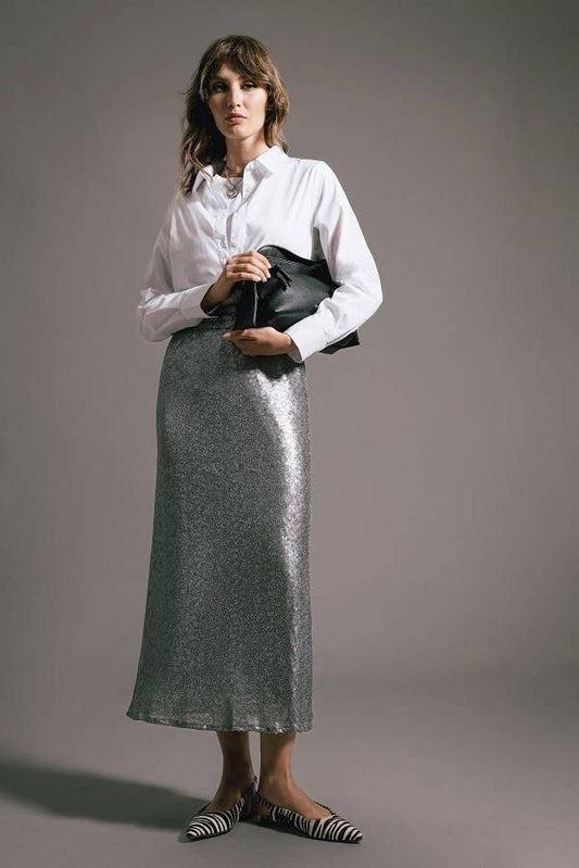Gonna tubino midi in paillettes a vita media