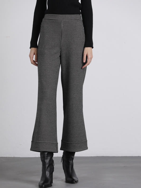 Pantaloni in maglia pied-de-poule a gamba ampia