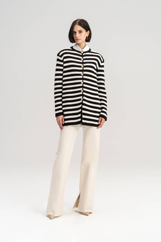 Cardigan lungo a righe con bottoni dorati
