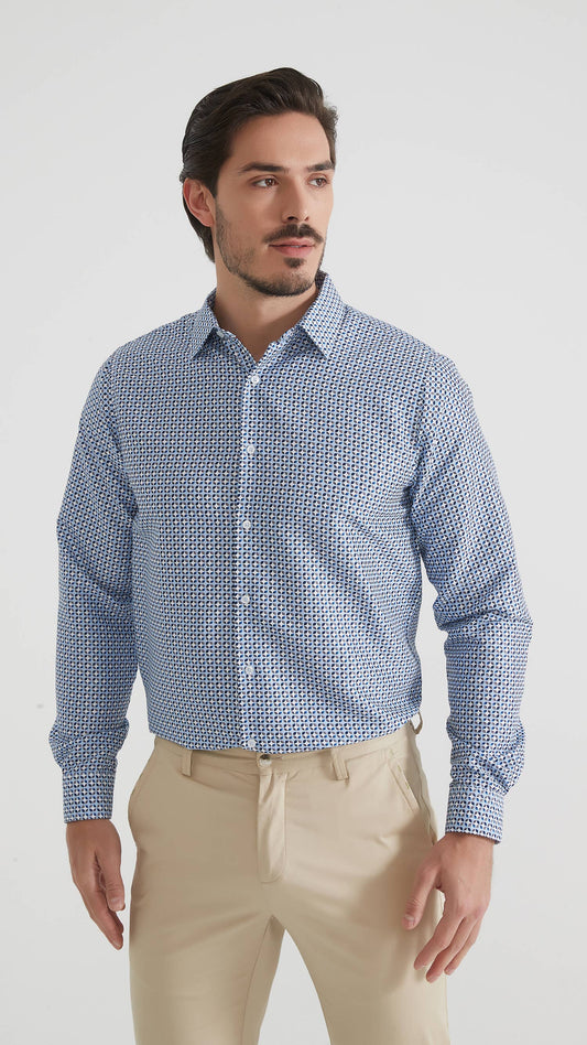 Camicia uomo blu fantasia comfort fit con colletto francese
