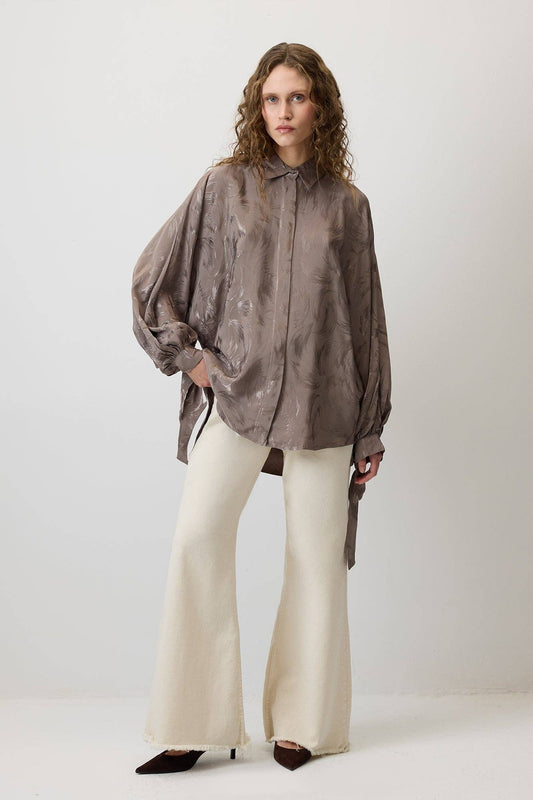 Camicia jacquard con maniche a palloncino