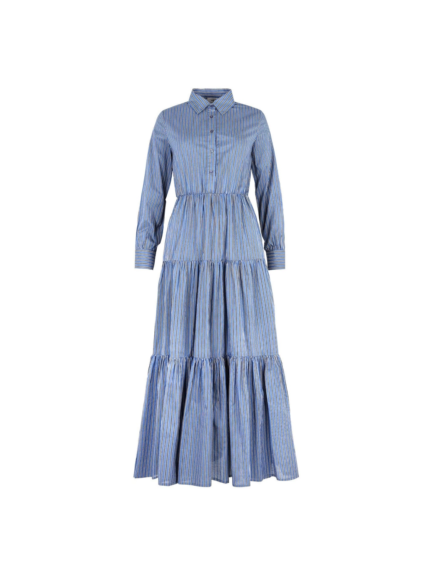 Vestito lungo chemisier a righe indigo