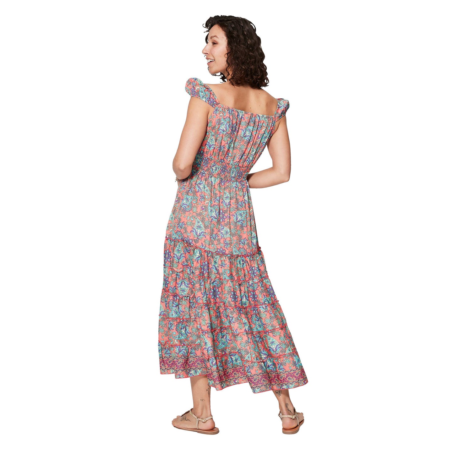 Abito lungo estivo boho con vita arricciata
