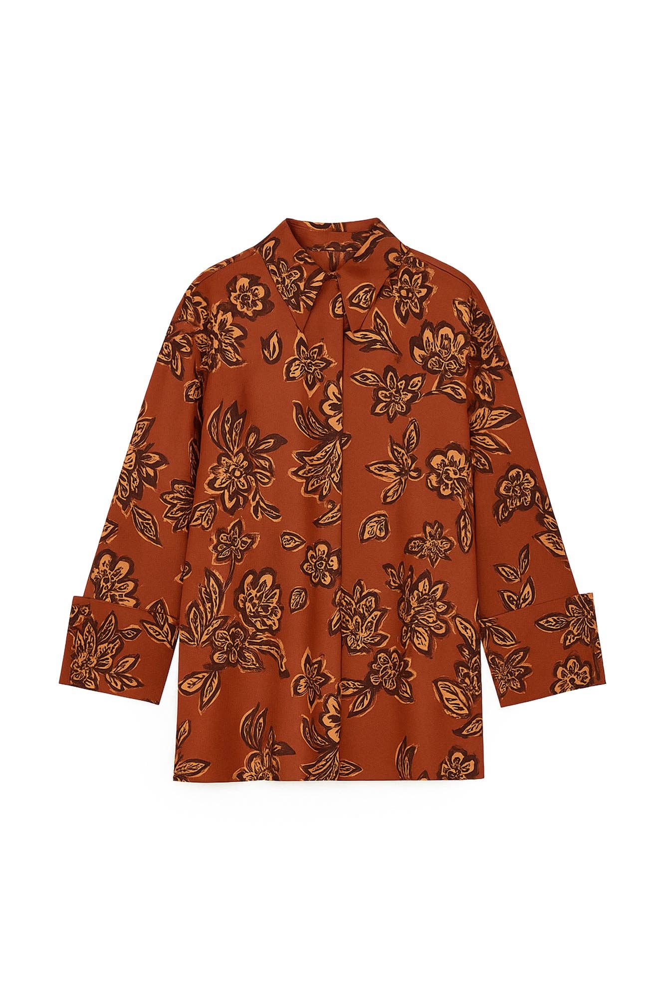 Camicia lunga in raso fantasia floreale