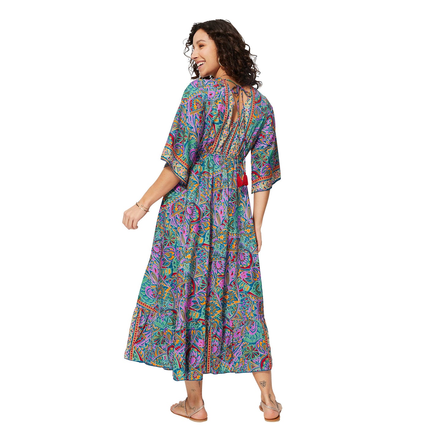Abito lungo estivo boho con maniche a tre quarti
